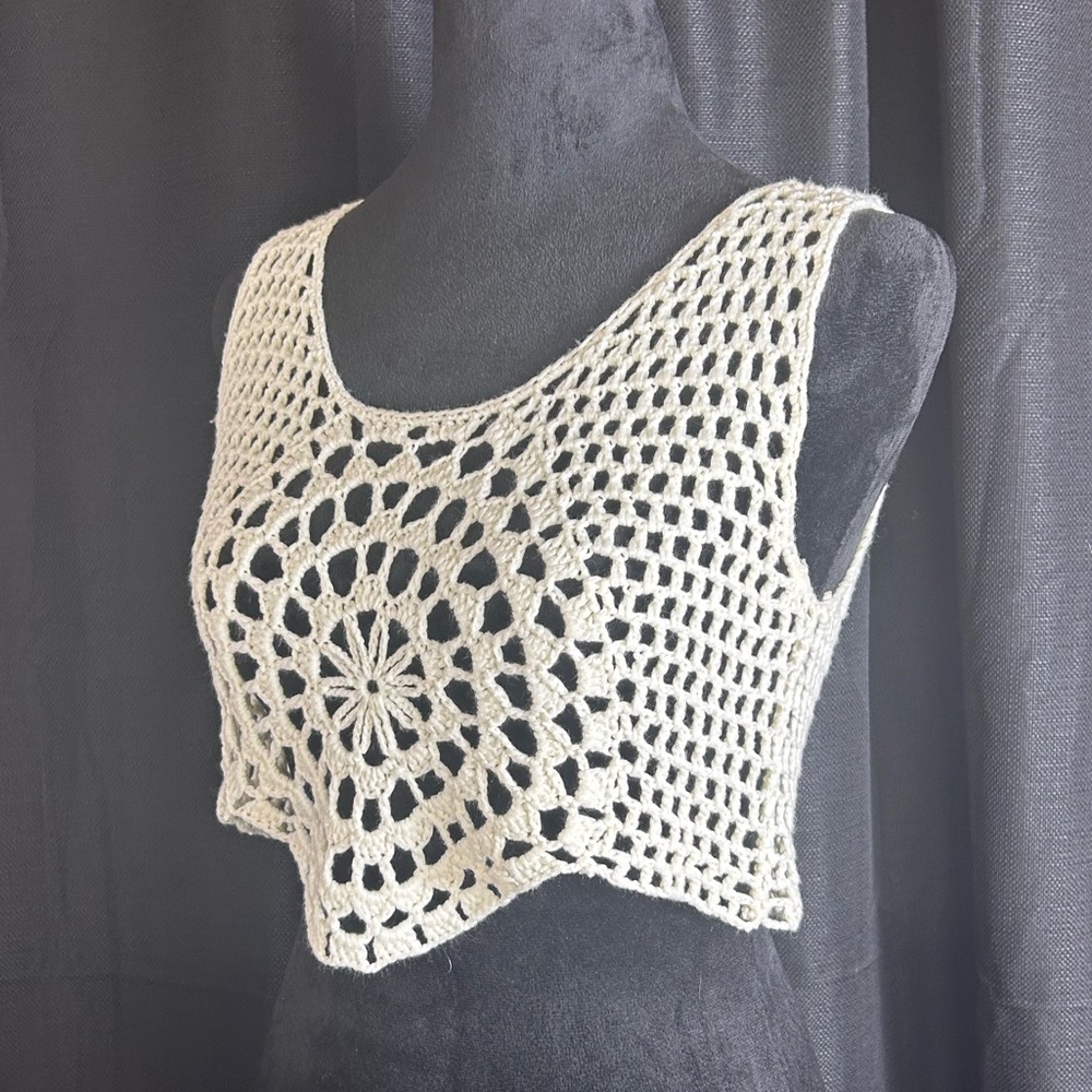 WoWo Bohemian Crochet Crop Top Medium o6 - Picture 2 of 6